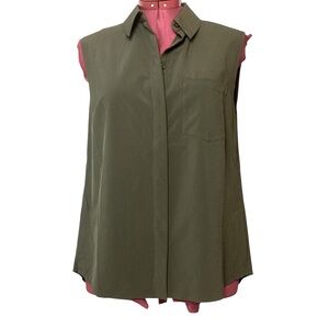 Athleta Everlasting sleeveless button-up tank olive/khaki green
